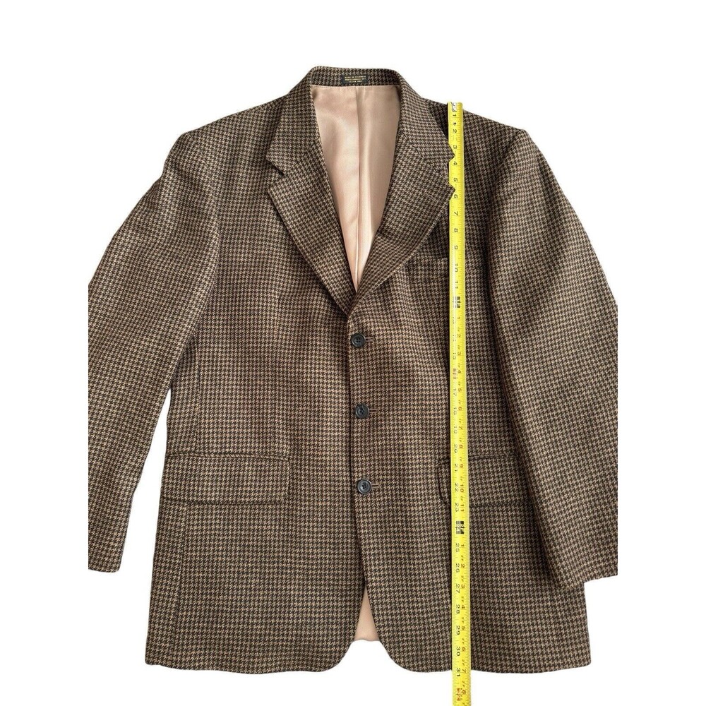 Oscar De La Renta 100% Wool Tweed Blazer Jacket Brown Houndstooth Check 42R - Picture 7 of 8